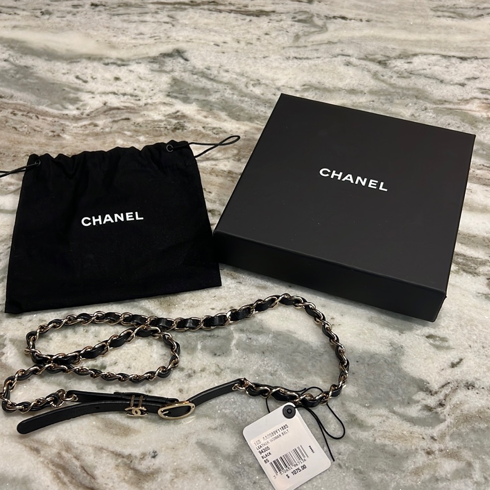 NOT FOR SALE Chanel Belt - Leather Champagne gold chain hardware. 19B Full set!
